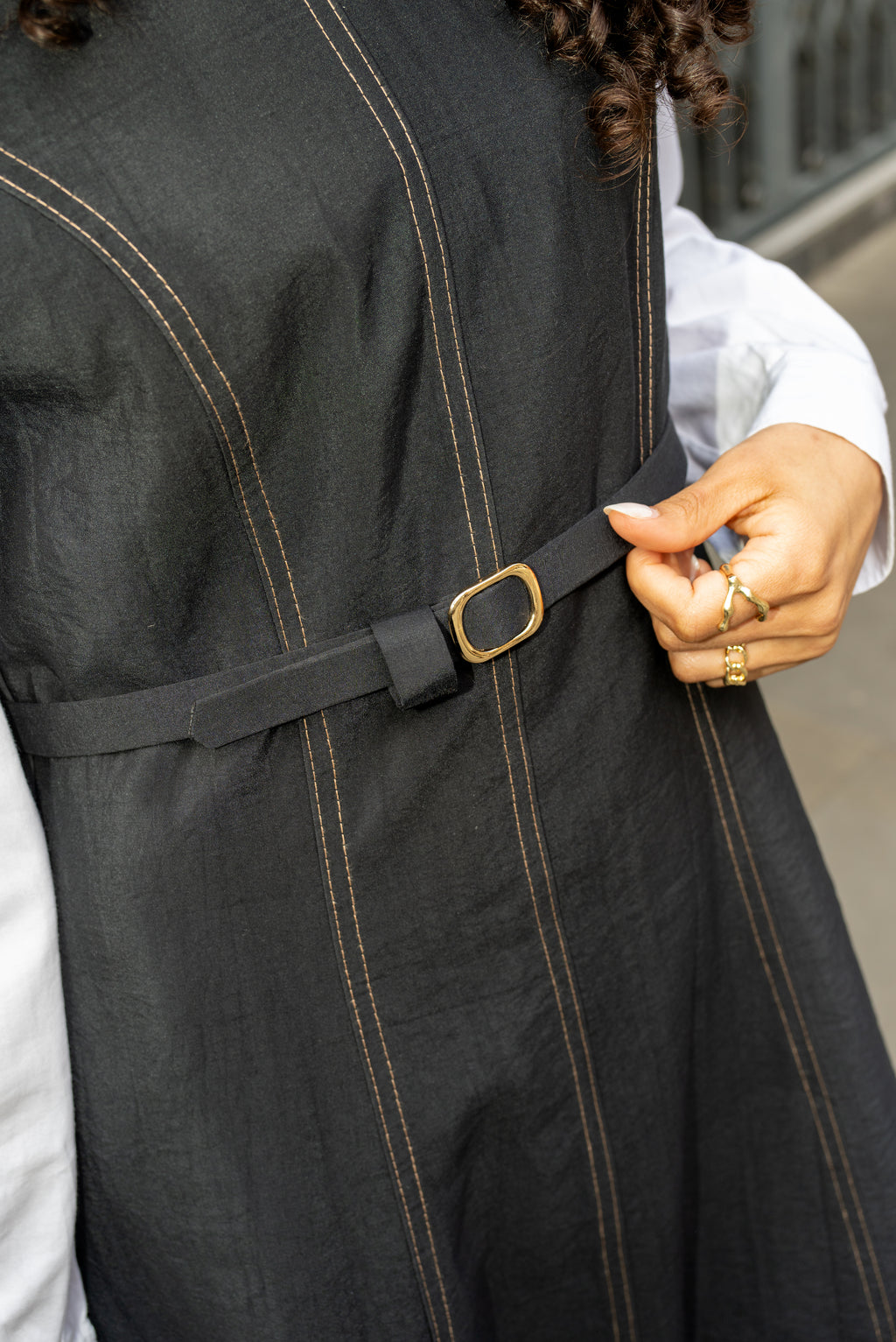 Black Sleeveless Fitted Maxi Dress With Belt
