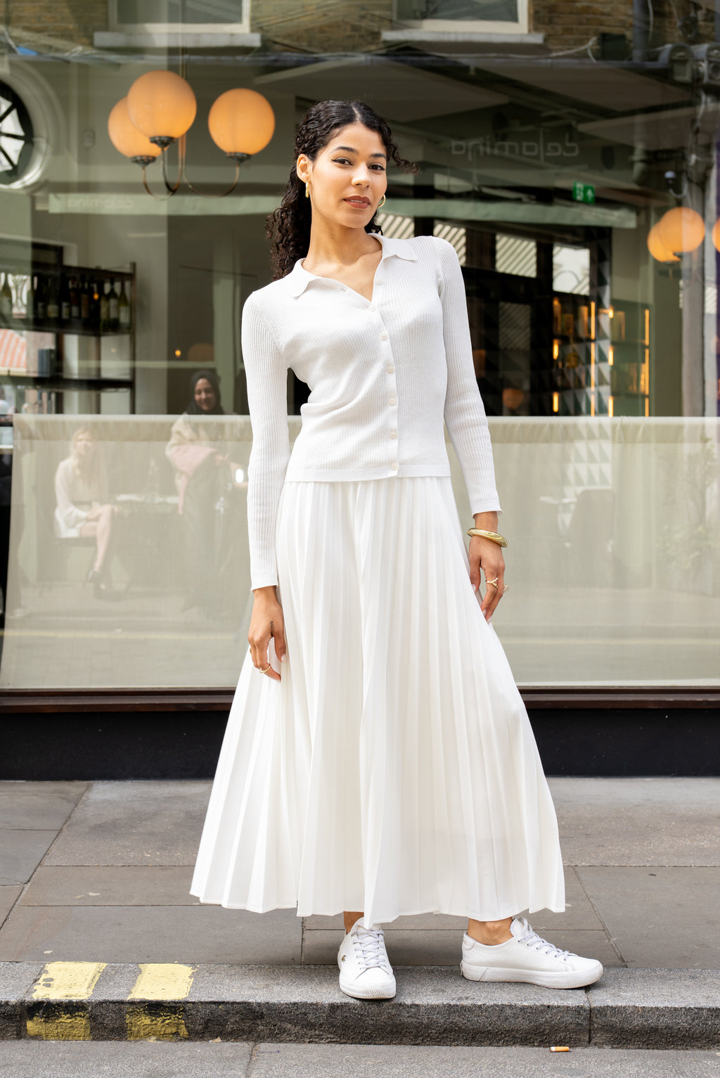 White Pleated Maxi Skirt With Elasticated Waist