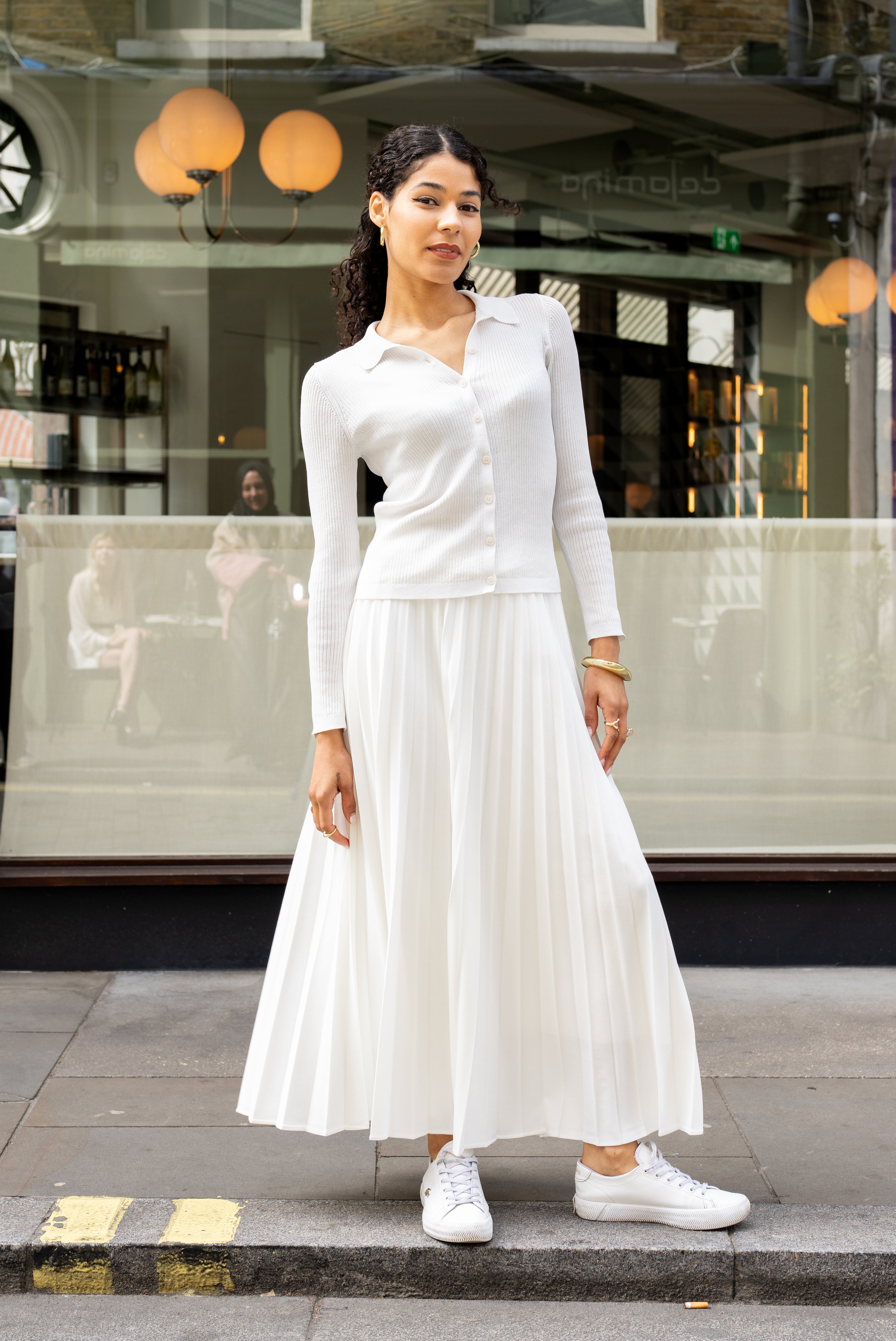 White Pleated Maxi Skirt With Elasticated Waist