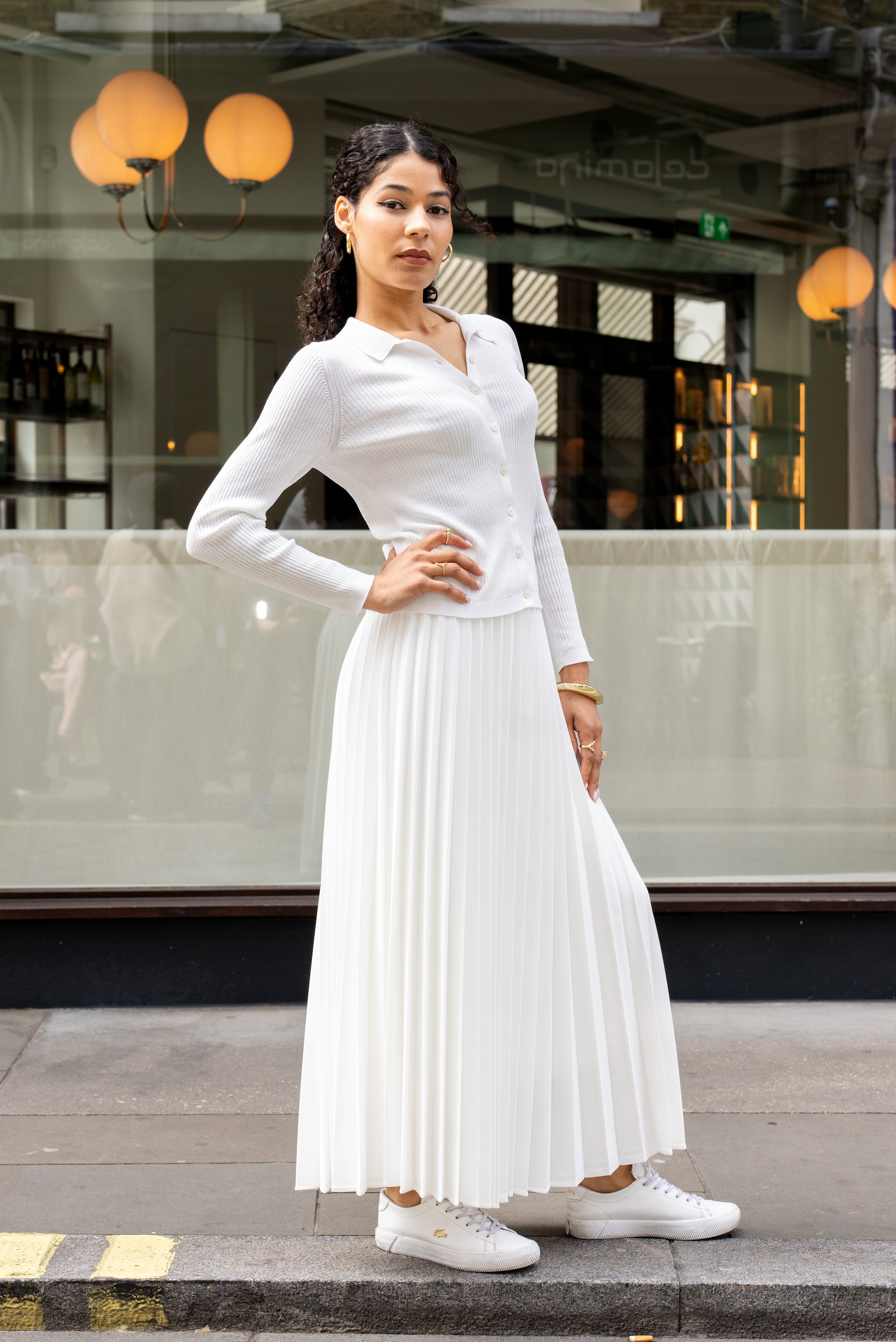 White Pleated Maxi Skirt With Elasticated Waist