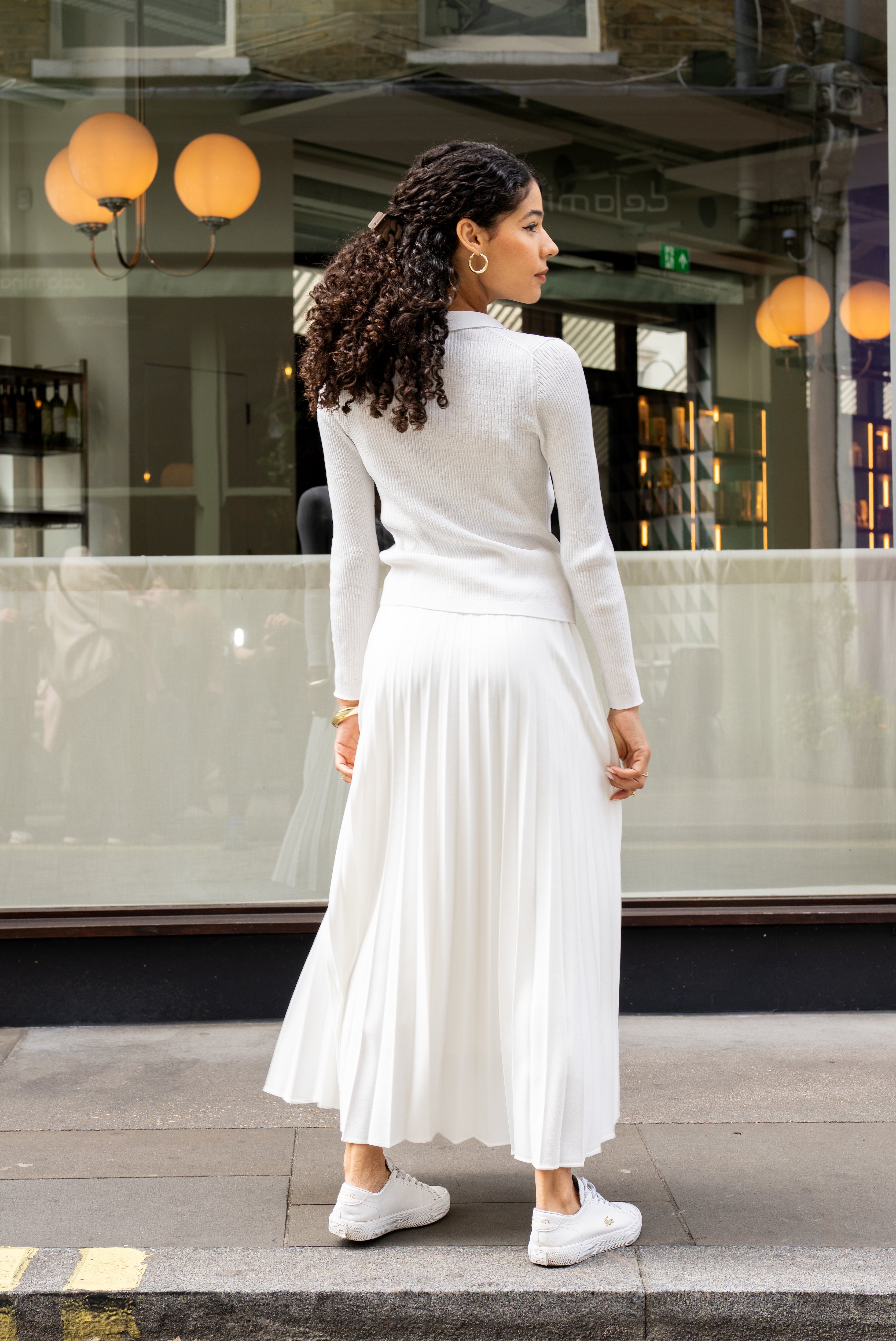 White Pleated Maxi Skirt With Elasticated Waist