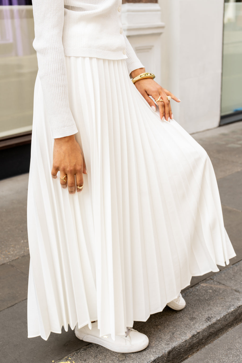 White Pleated Maxi Skirt With Elasticated Waist