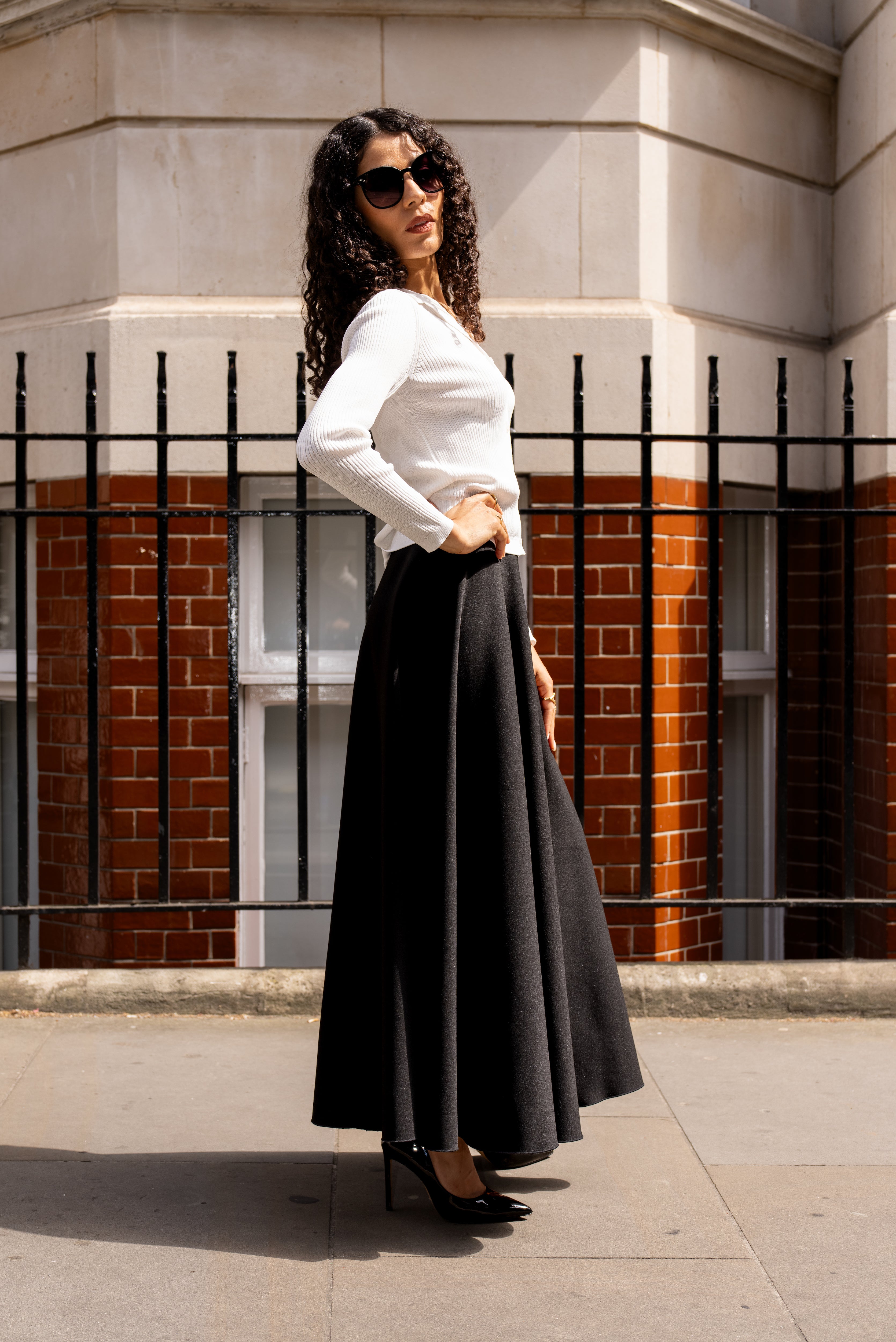Handmade Flared Scuba Crepe Skirt – Black