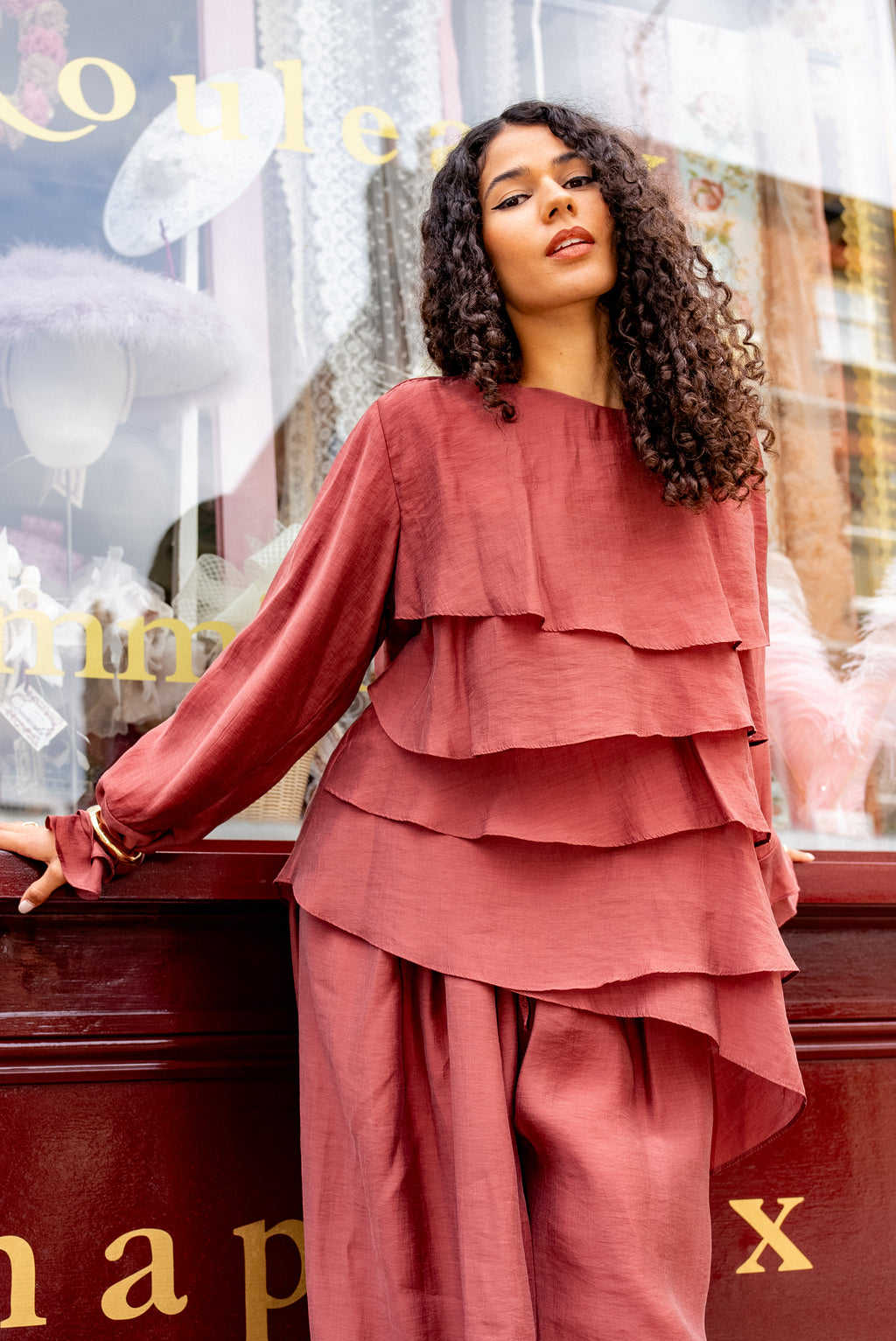 Peony Ruffle Top & Wide Leg Pants Co-Ord Set