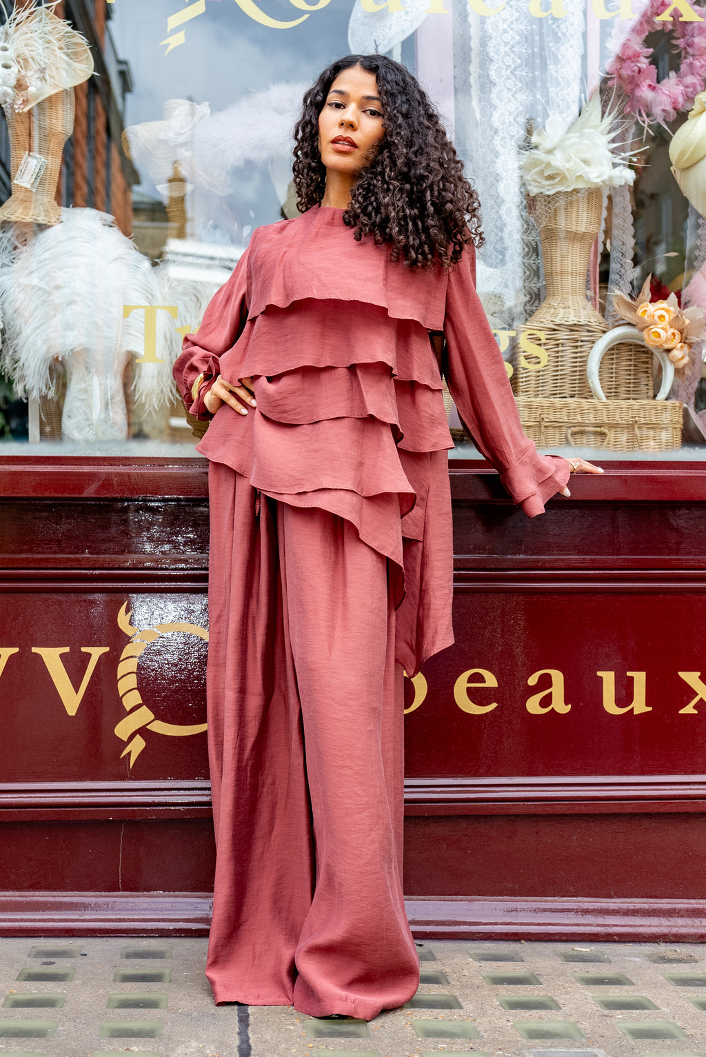 Peony Ruffle Top & Wide Leg Pants Co-Ord Set
