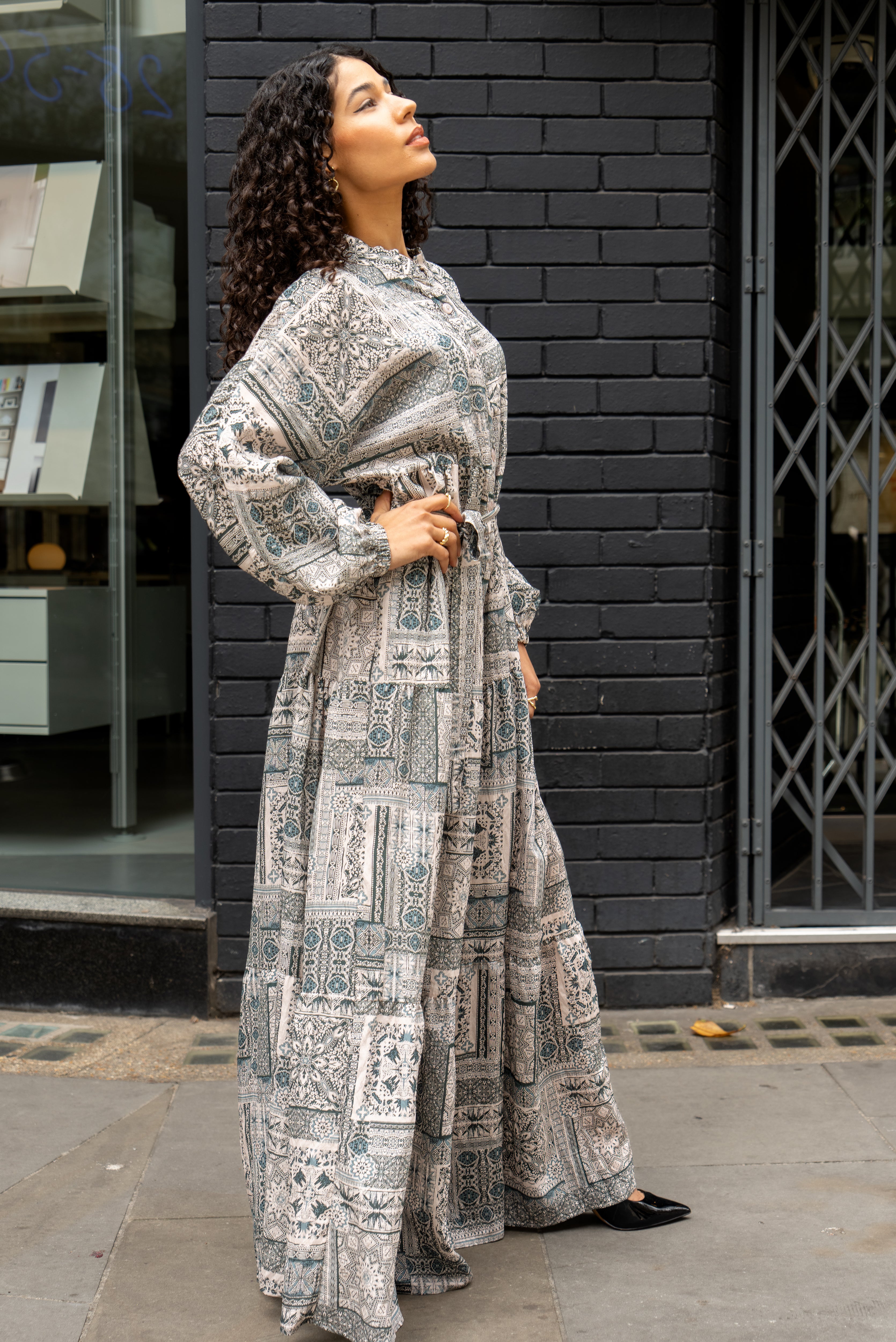 Printed Cotton Maxi Dress With Belt