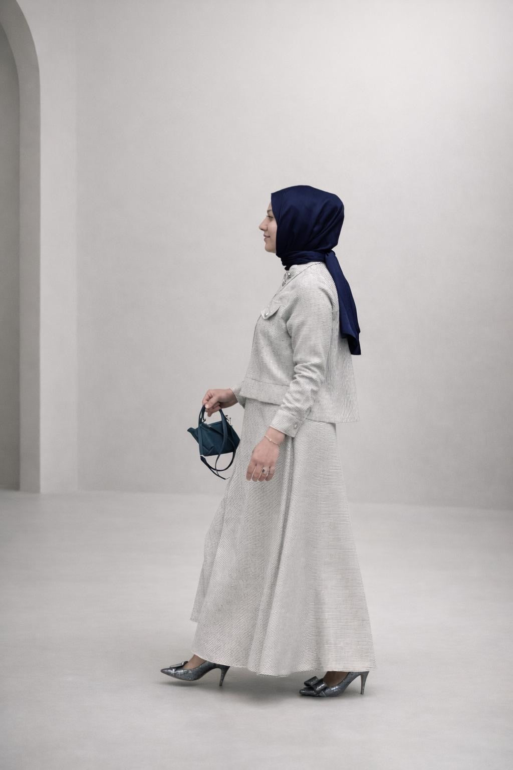 Women’s Linen Two-Piece Set – Embellished Collar Top & Maxi Skirt